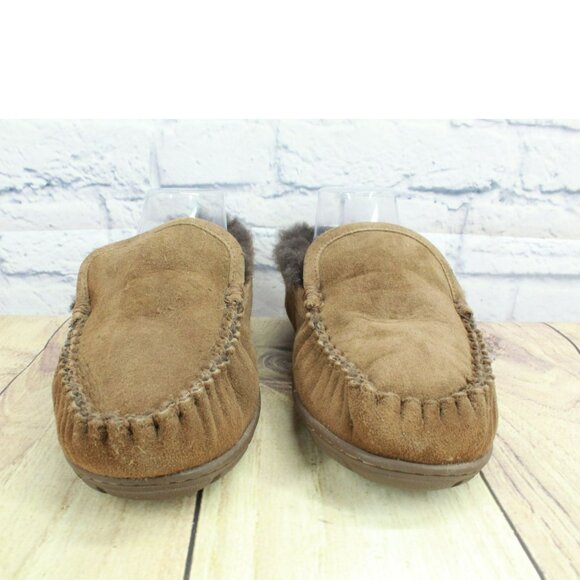 LL Bean Dark Brown Suede Wicked Good Shearling Lined Venetian Slippers Size 9 M - Picture 4 of 9